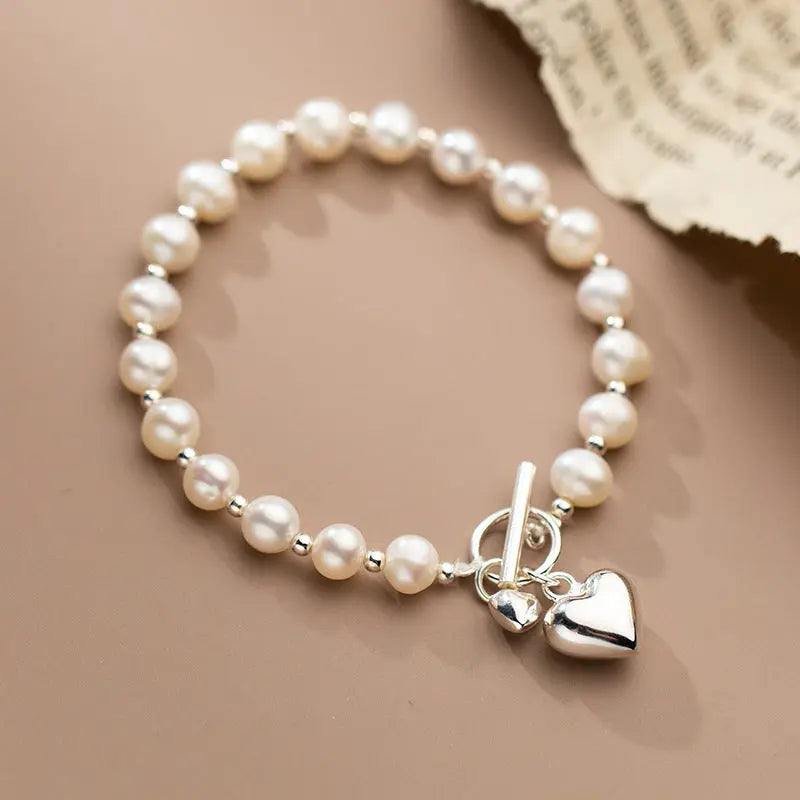 Silver Love Pearl Light Bead Bracelet Heart-shaped JNi3 shop