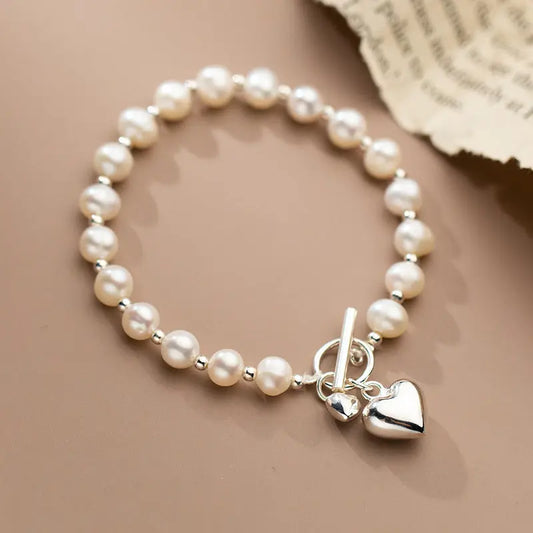 Silver Love Pearl Light Bead Bracelet Heart-shaped JNi3 shop
