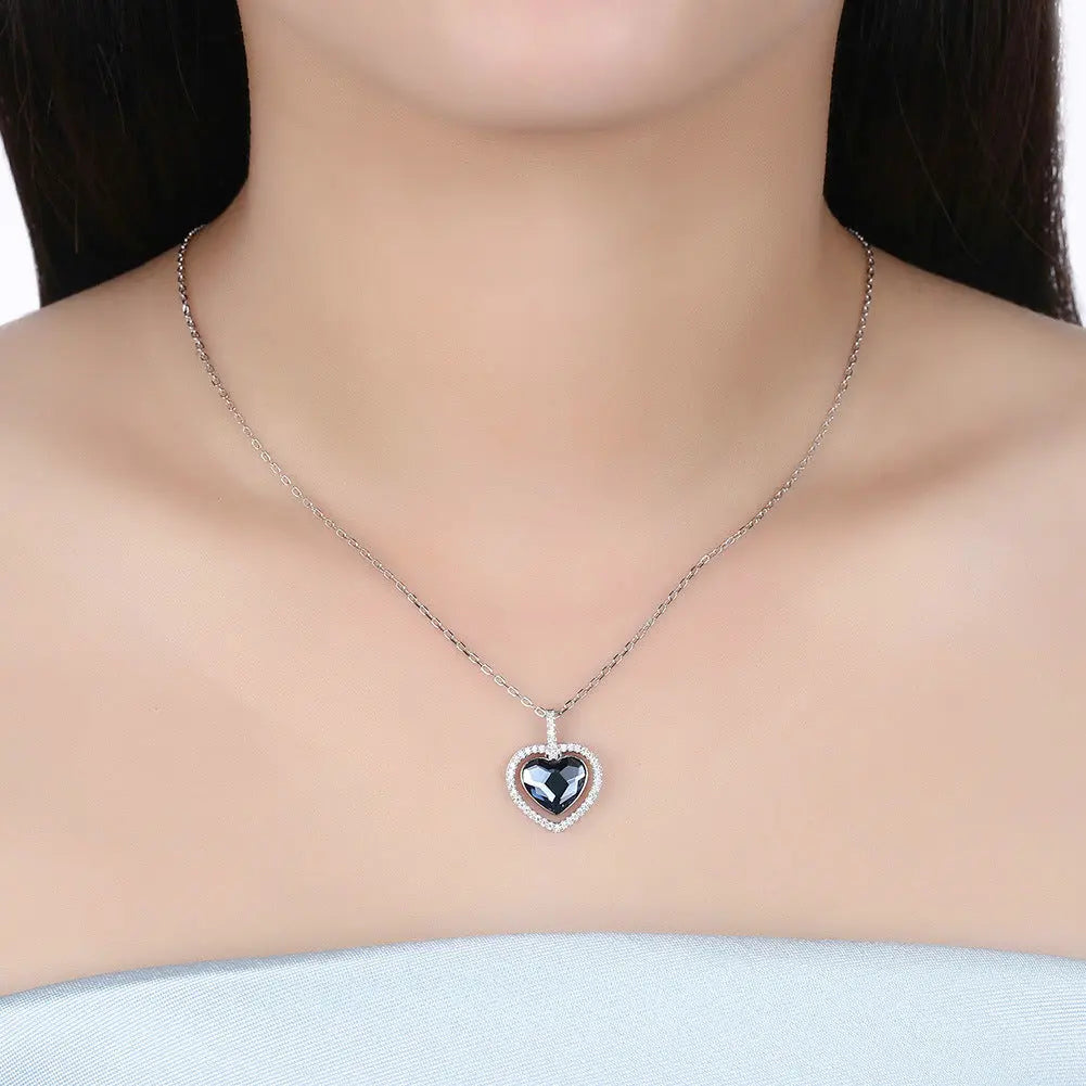 Crystal Necklace Female S925 Sterling Silver Diamond Heart - JNi3 shop