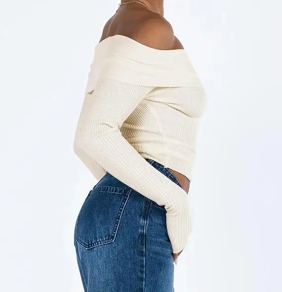 Women's Off-shoulder Solid Color Slim Fit Top JNi3 shop