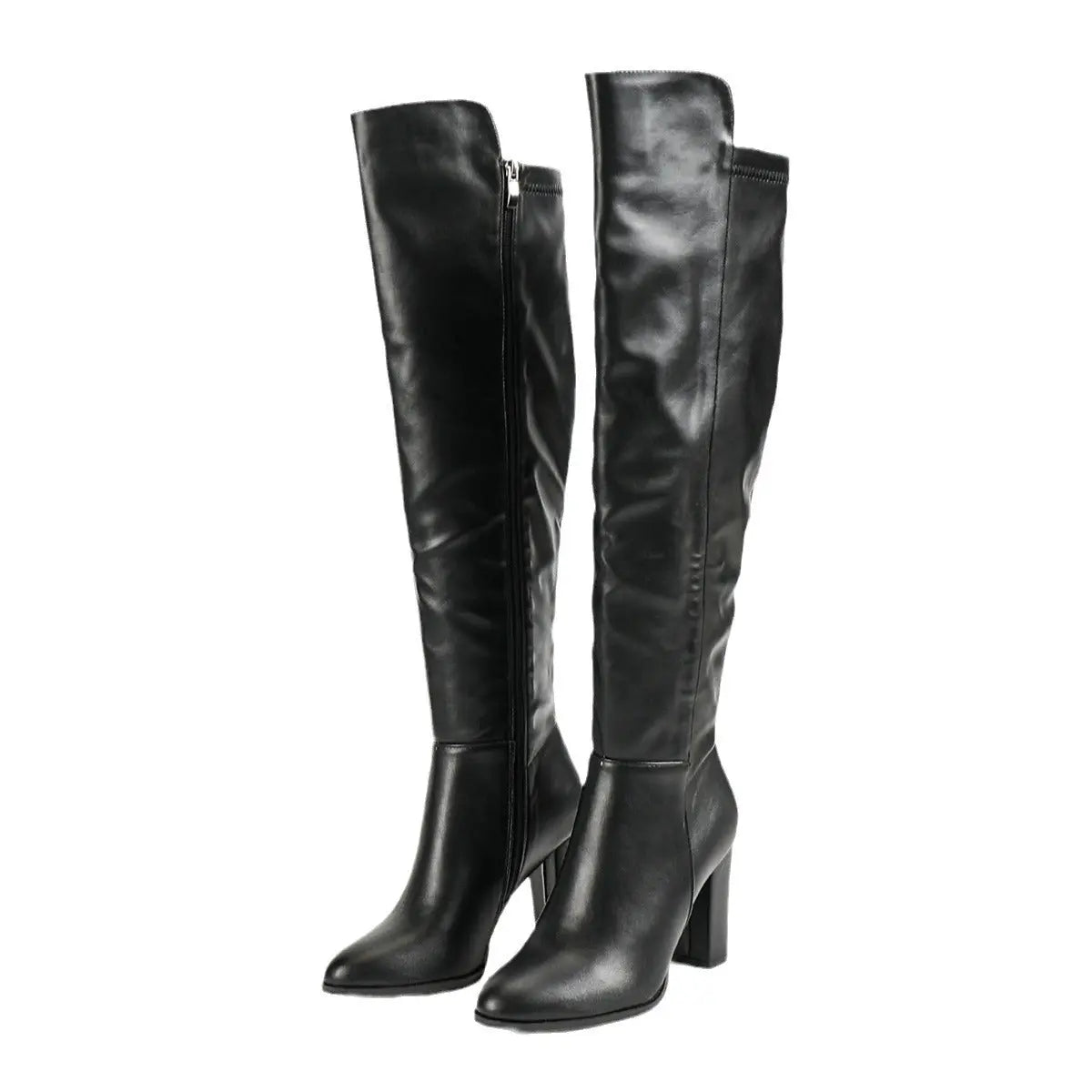 Women's Side Zipper Design Pointed Toe Chunky Heel Long Boots Dropshipman