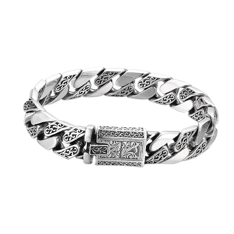925 Sterling Silver Bracelet Tangcao Pattern Cuban Men Thick Type - JNi3 shop
