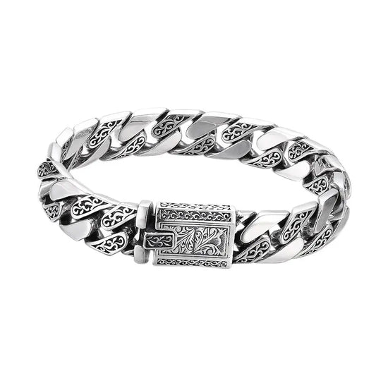 925 Sterling Silver Bracelet Tangcao Pattern Cuban Men Thick Type - JNi3 shop
