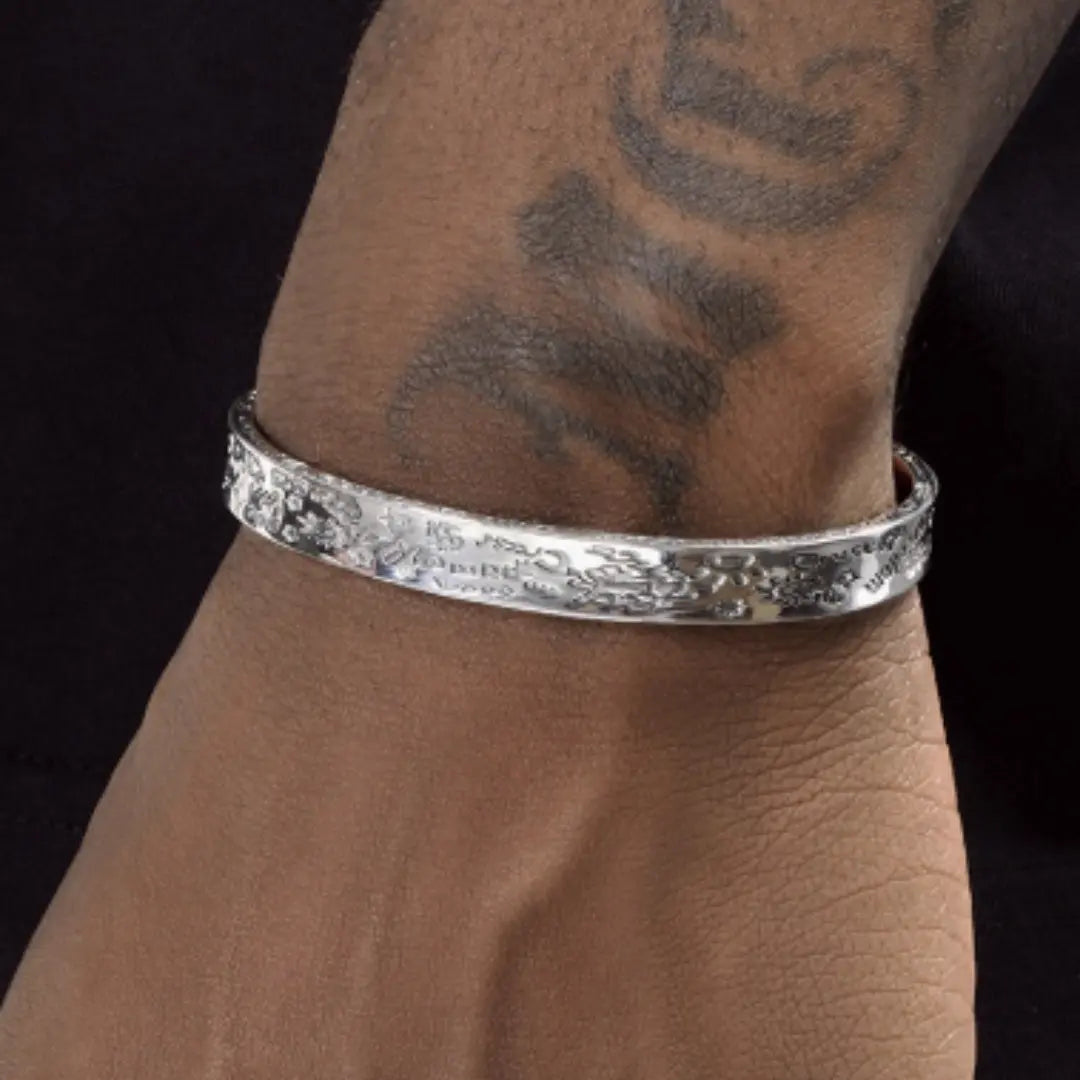 925 Sterling Silver Graffiti Bracelet Men's Hip-hop Retro Cjdropshipping