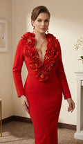 3D Rose V-Neck Bandage Dress & Earrings | Gala Outfit