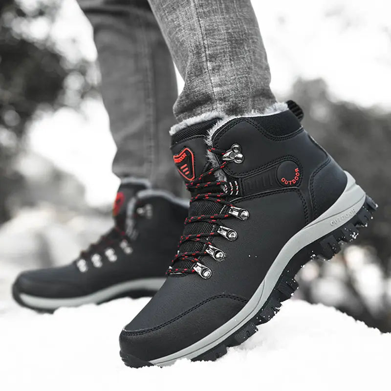 Winter Snow Boots Men Warm Plush Ankle Boots Hiking Lace-up Shoes Dropshipman