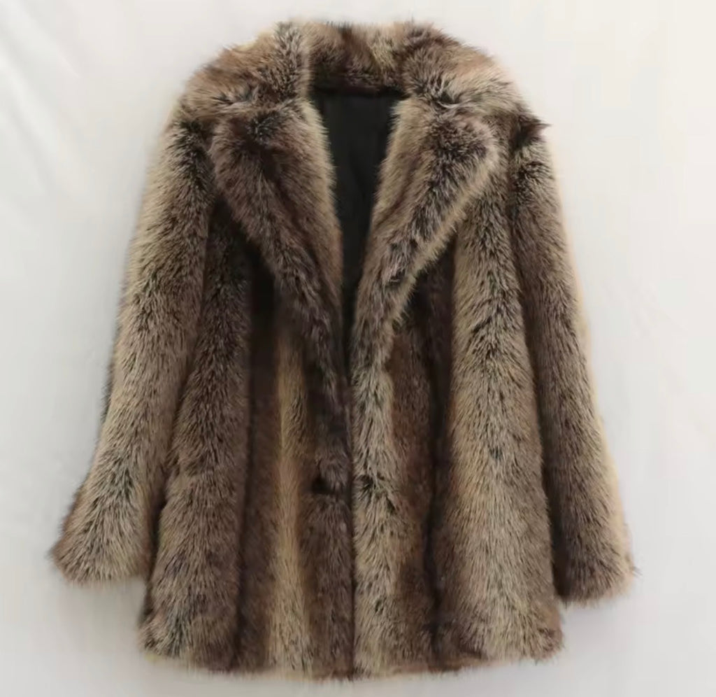 Men’s Faux Fur Coat – Winter Thick Warm Shaggy Overcoat, Vintage Lapel Collar Fluffy Jacket for Cold Weather