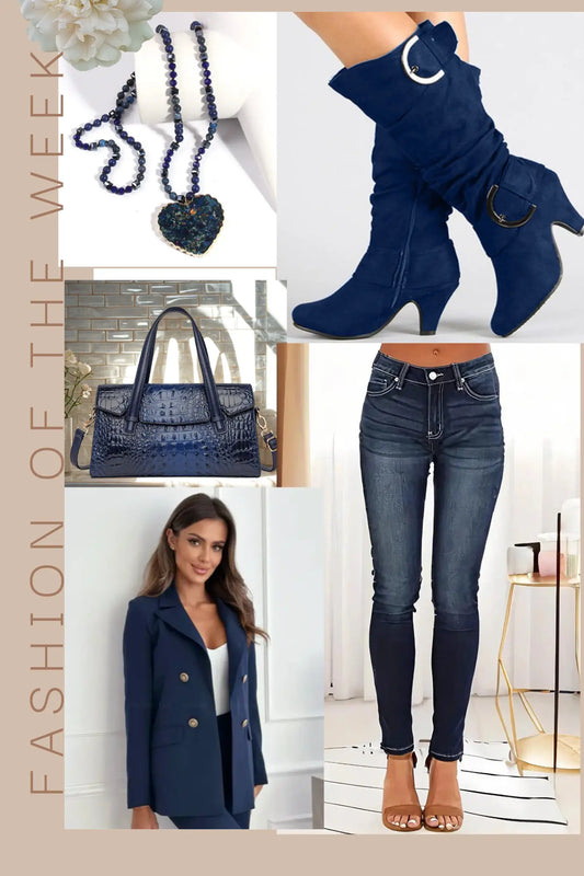 Women's Dark blue jean and navy Blue blazer outfit JNi3 shop