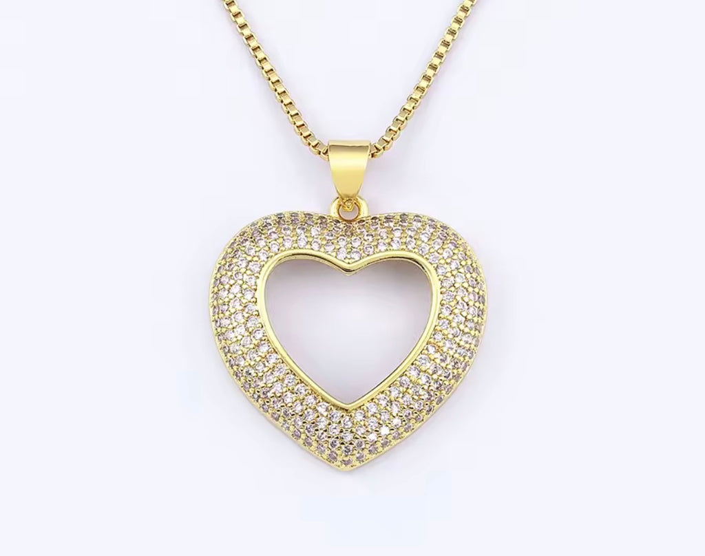 Heart-Shaped Hollow Crystal Zircon Pendant Link Chain Necklace Women's Charm Jewelry Anniversary Gift