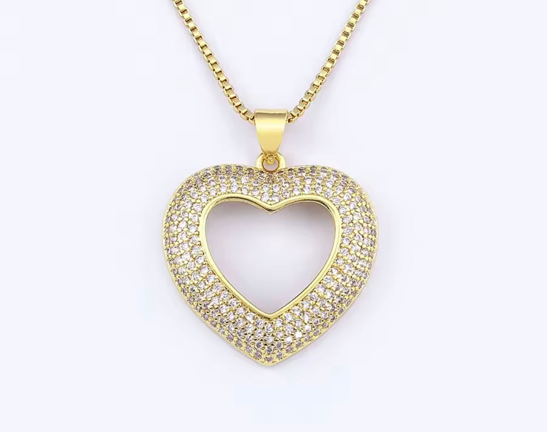 Heart-Shaped Hollow Crystal Zircon Pendant Link Chain Necklace Women's Charm Jewelry Anniversary Gift