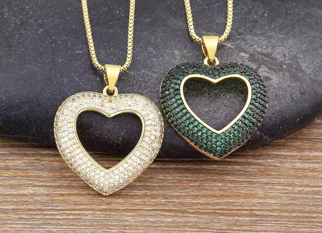 Heart-Shaped Hollow Crystal Zircon Pendant Link Chain Necklace Women's Charm Jewelry Anniversary Gift