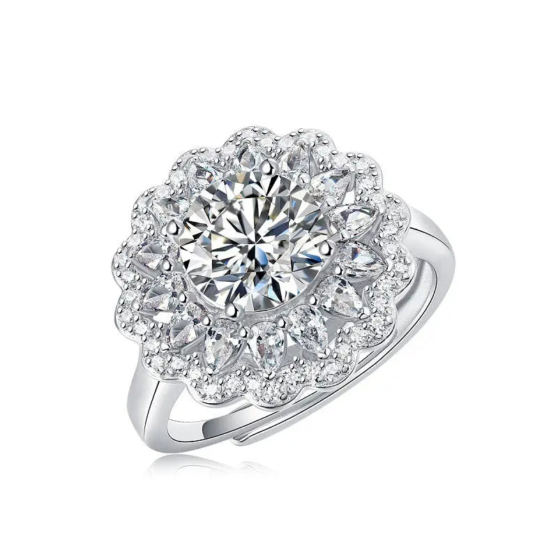 S925 Silver Moissanite Ring Flowers Female New Trendy Ring Adjustable Source Ring In Stock Generation - JNi3 shop