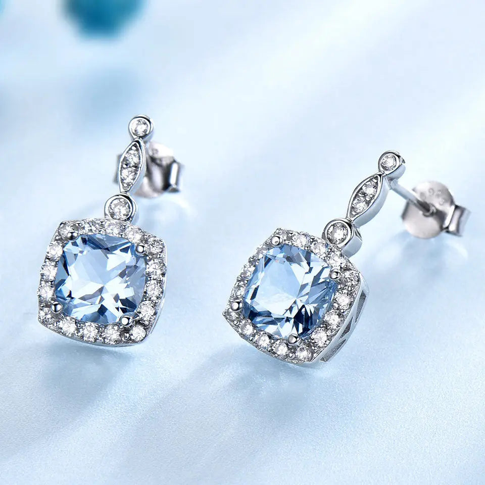 925 Sterling Silver Necklace Sky Blue Topaz Four-Piece Set - JNi3 shop