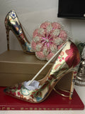 Floral Embroidered Heels and Crystal Clutch Set | Wedding Shoes Matching Bag | Bridal Evening Party Pumps | Luxury Formal Occasion Set