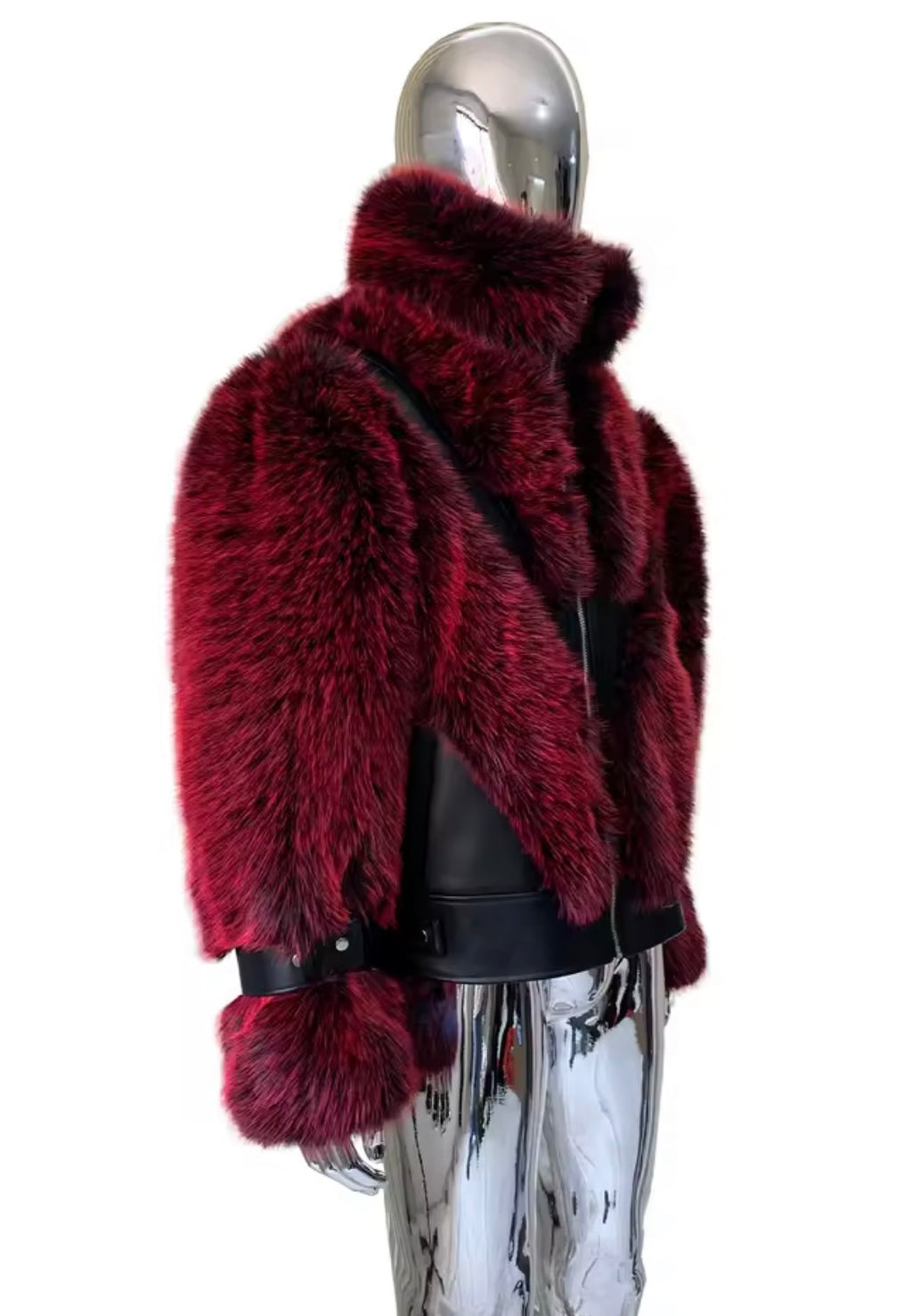 Men's Luxury Faux Fur & Leather Bomber Jacket – Winter Statement Outerwear with Stand Collar & Buckle Cuffs