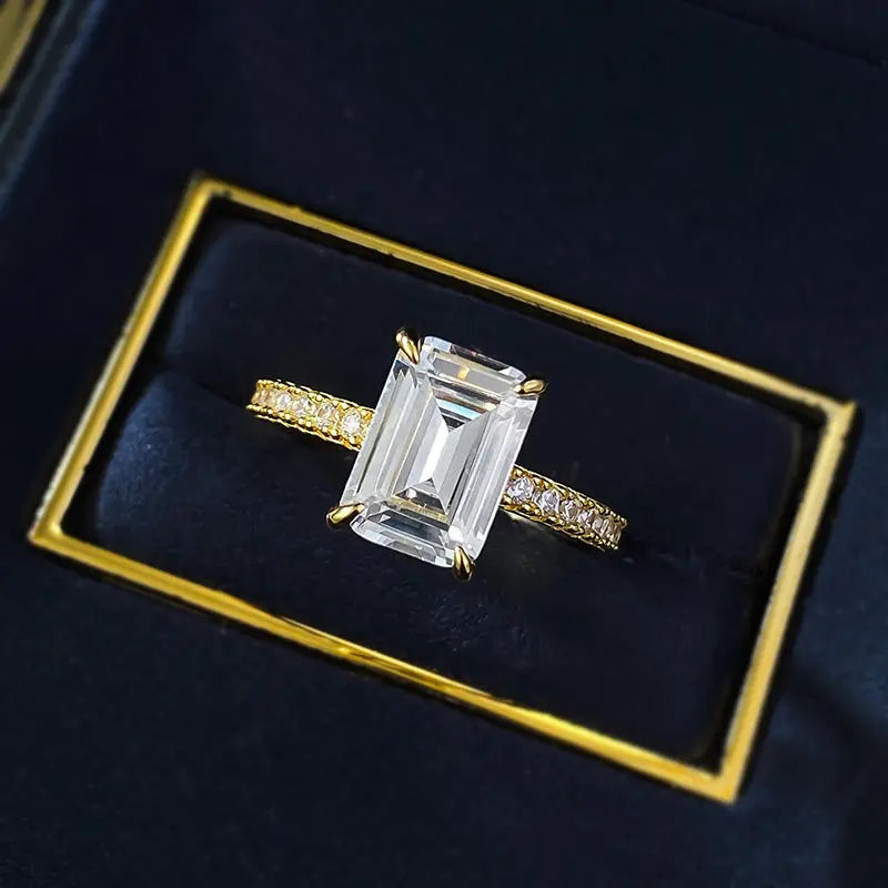 S925 Silver High Carbon Rhinestone Ring Rectangular - JNi3 shop