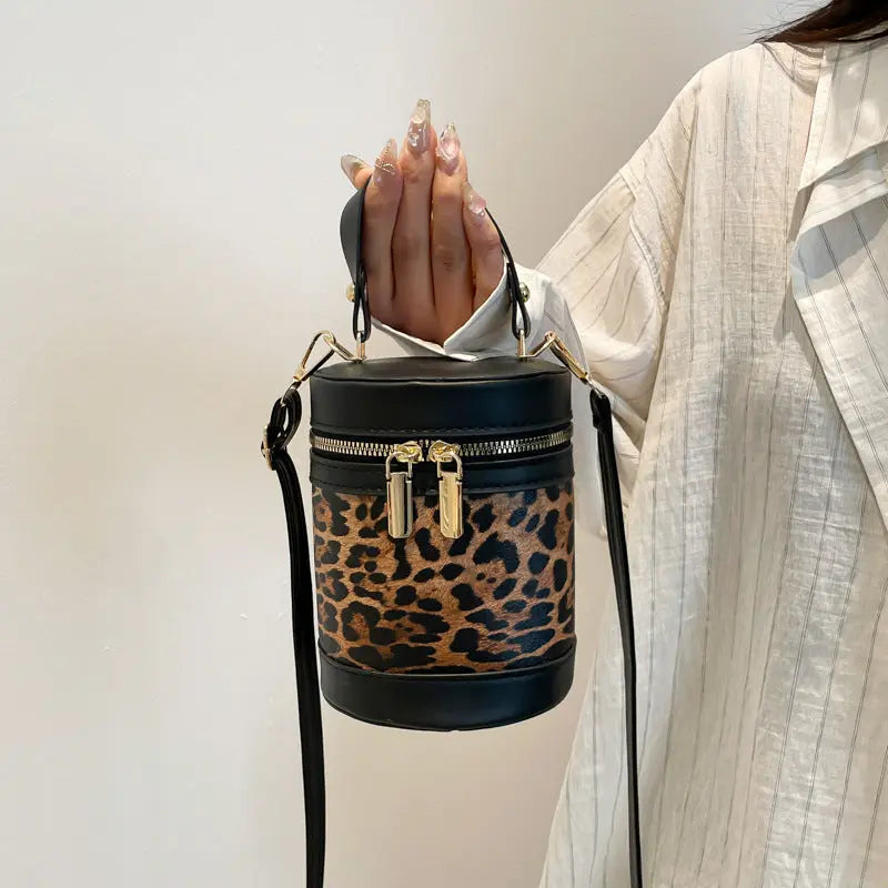 Leopard Print Contrast Color Bucket Bag For Women JNi3 shop