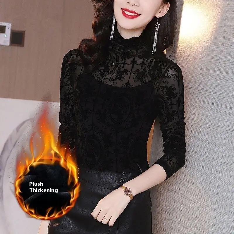 Turtleneck Grenadine Bottoming Shirt For Women Spring And Autumn Fleece Long Sleeve T-shirt Cjdropshipping