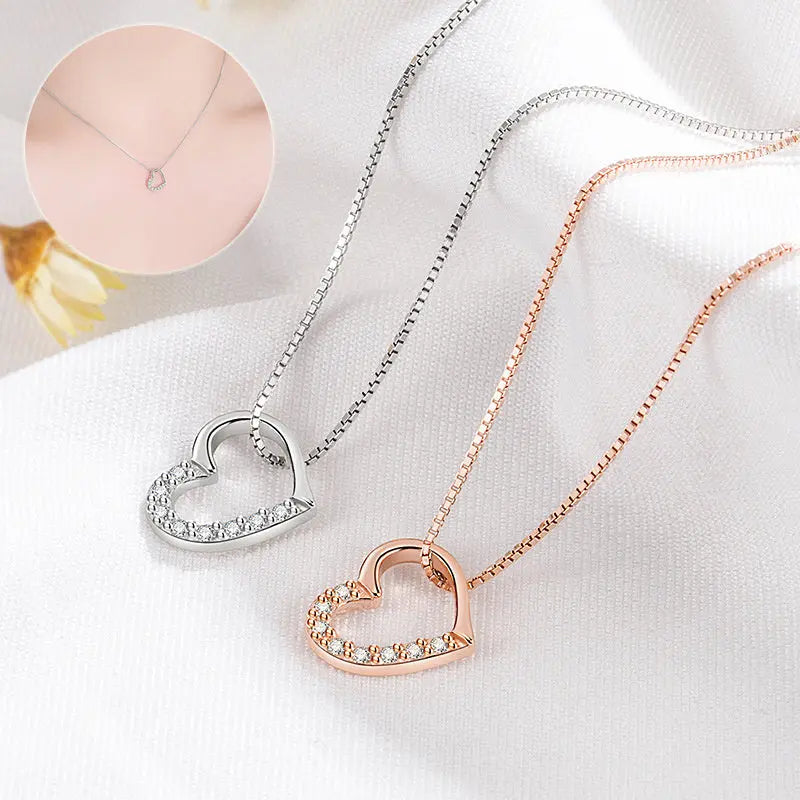 S925 Sterling Silver Love Heart Pendant Necklace For Women Fashion Jewelry Ladies Gold Color Clavicle Chain High Quality Jewelry Gifts JNi3 shop