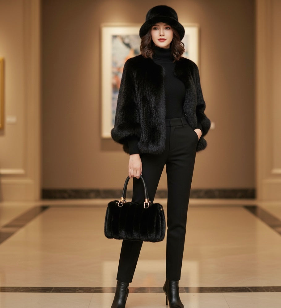Vintage Black Mink Fur 3-Piece Set | Coat, Hat & Purse
