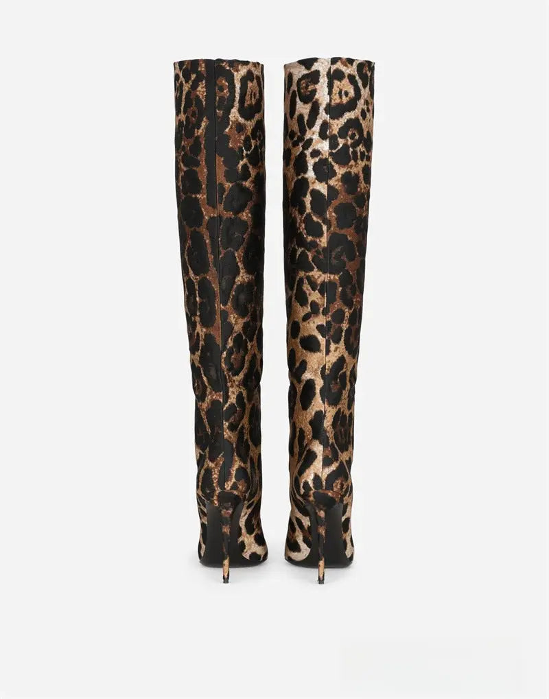 Women's Fashion Pointed Stiletto Heel Leopard Print Boots Dropshipman