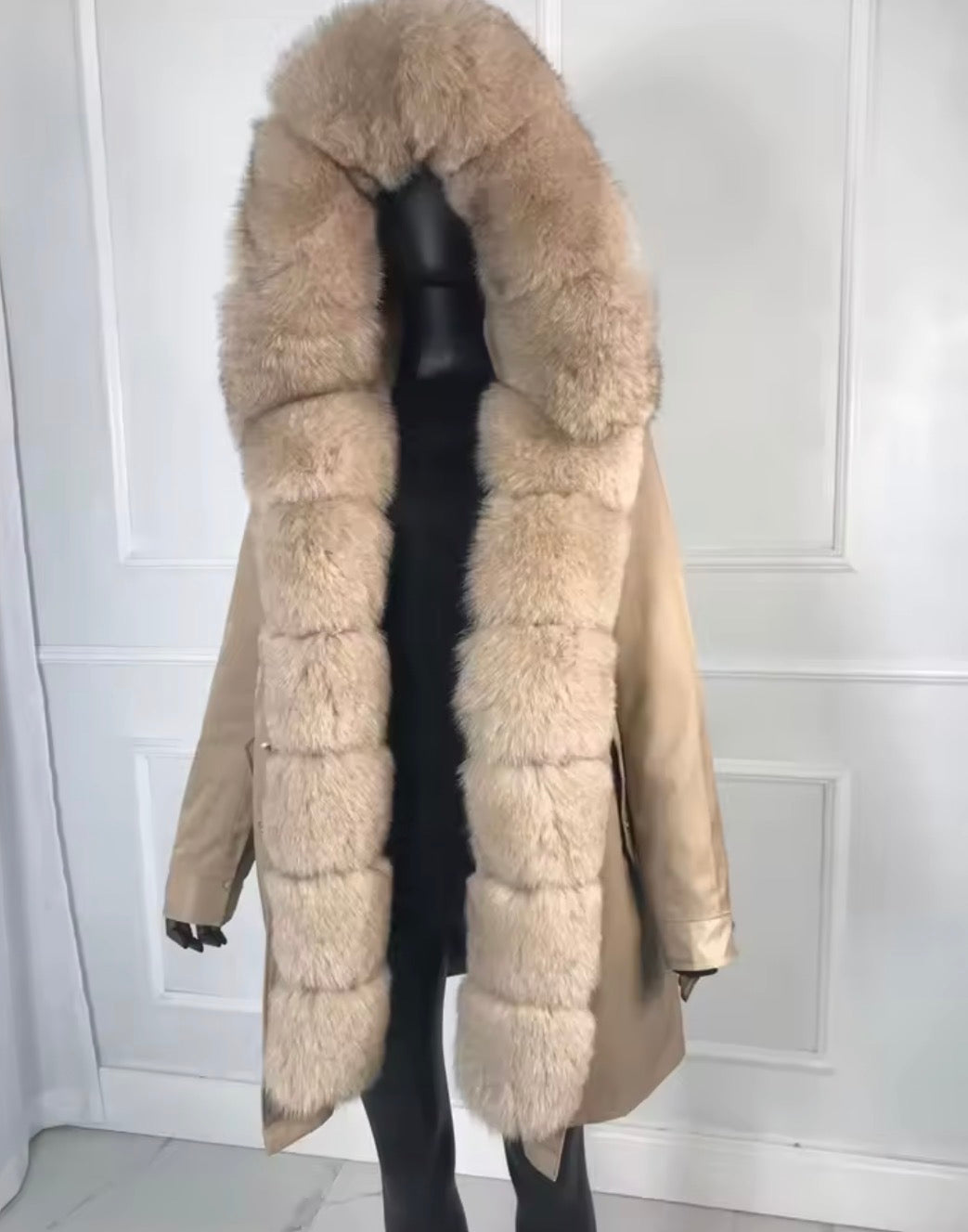 Luxury Real Fox Fur Trim Parka Jacket | Oversized Fur Hood Winter Coat