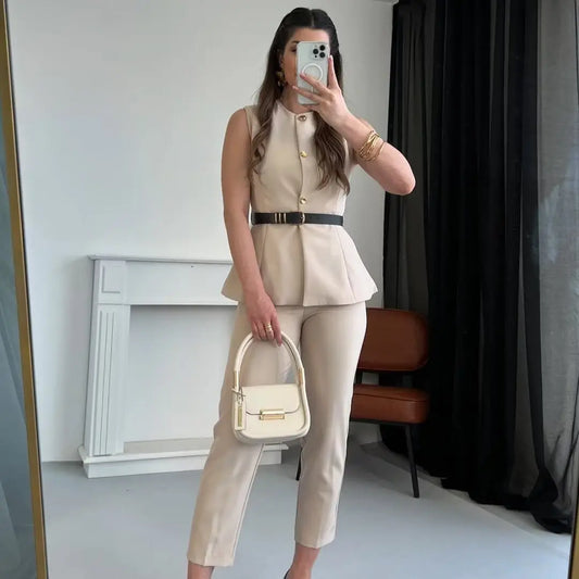 Belt Simple Sleeveless Shirt Bandage Dress Waist-tight Vest JNi3 shop