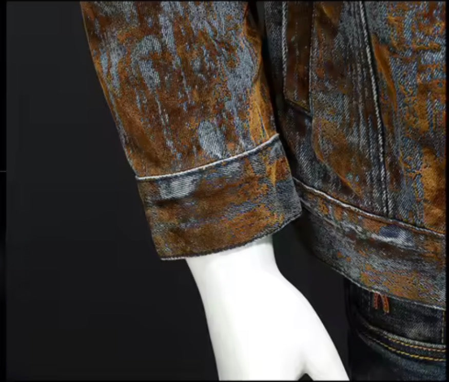 Men’s Distressed Acid-Wash Denim Jacket | Vintage style Moto Biker Stand Collar Zipper Jean Jacket