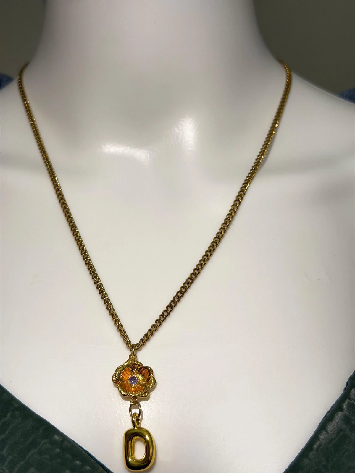 Personalized 18K Gold PVD Birth Month Flower & Initial Pendant Necklace