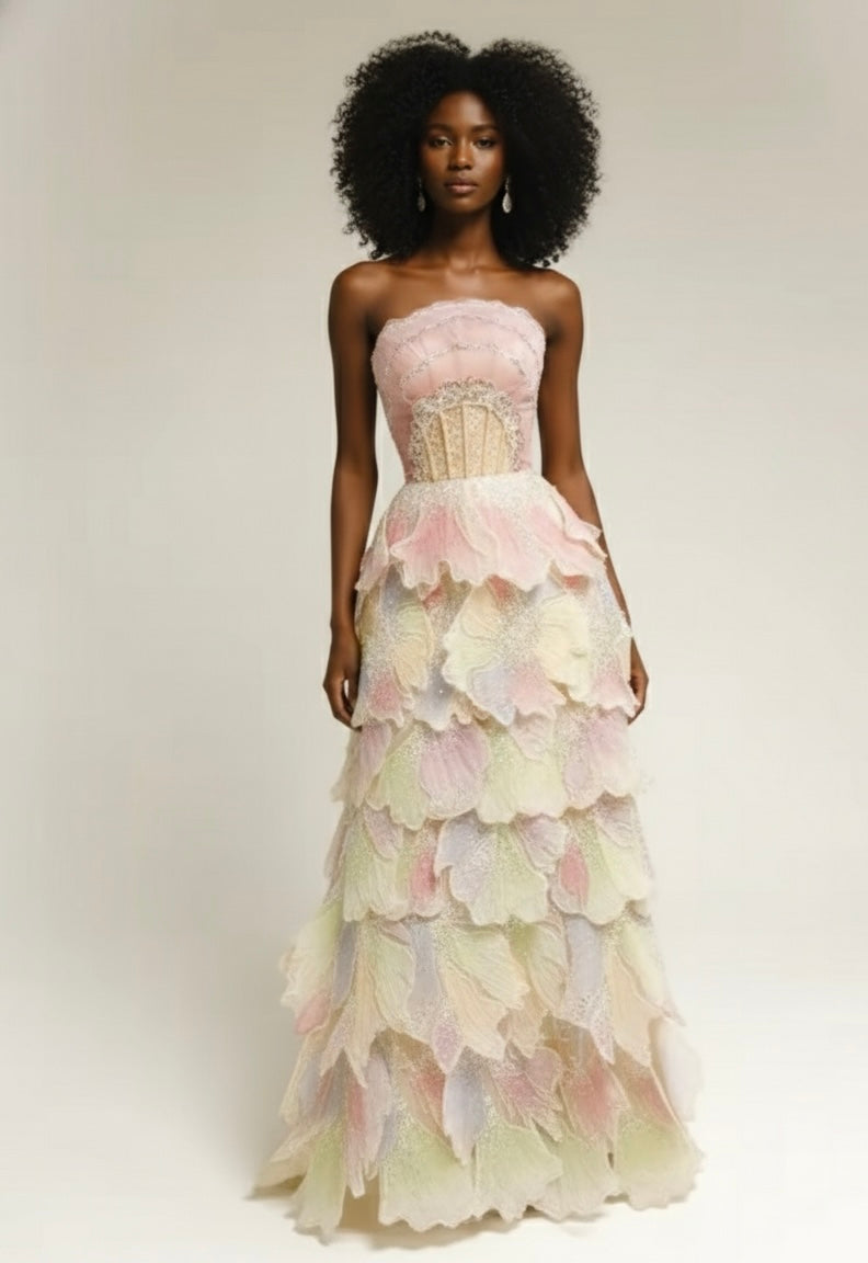 Custom made Enchanting Petal Evening Gown,Fairy Core Prom Dress(6-8 wks delivery)
