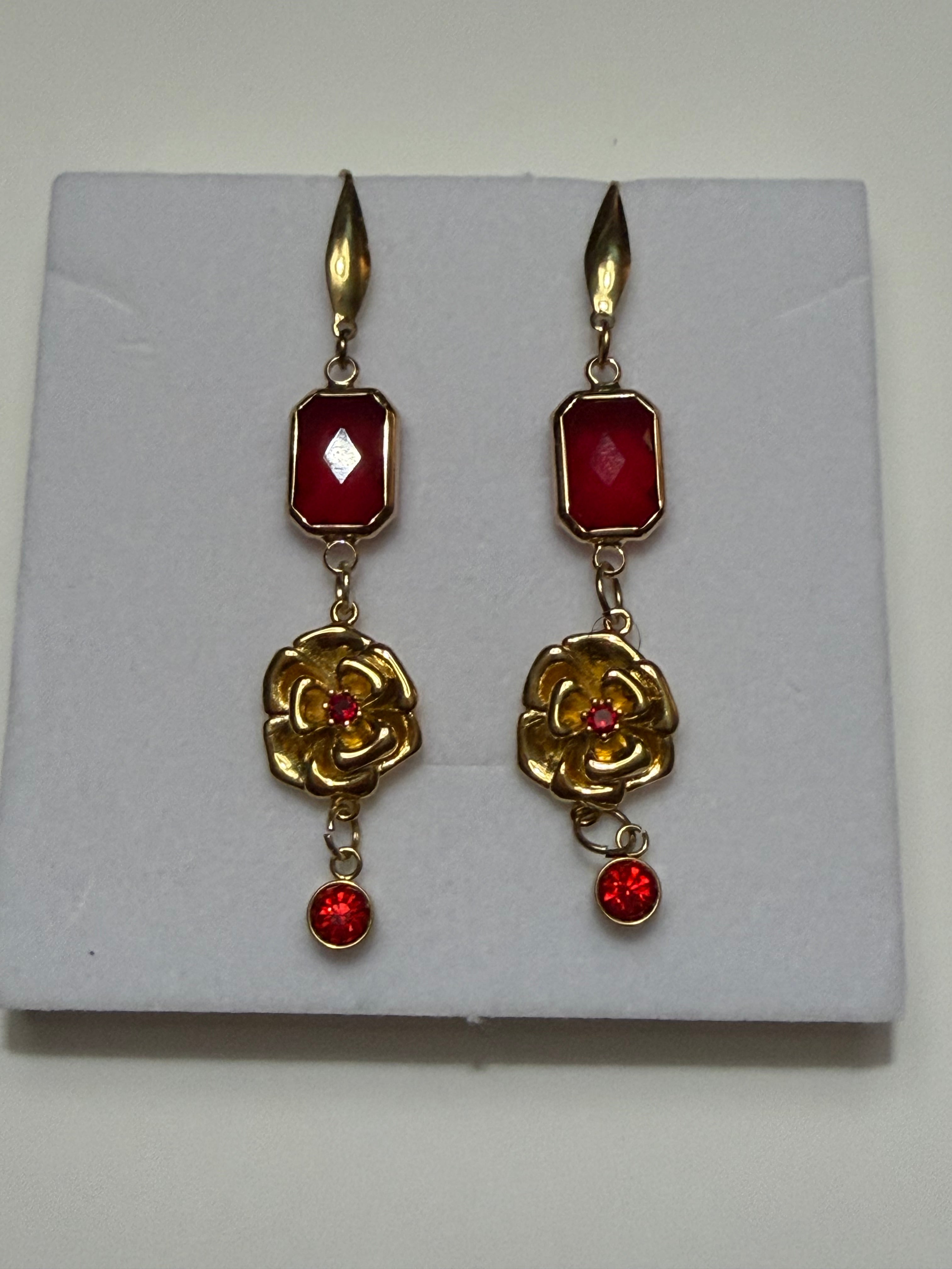 18k Gold PVD Birth Flower Earrings, Personalized Birthstone Jewelry