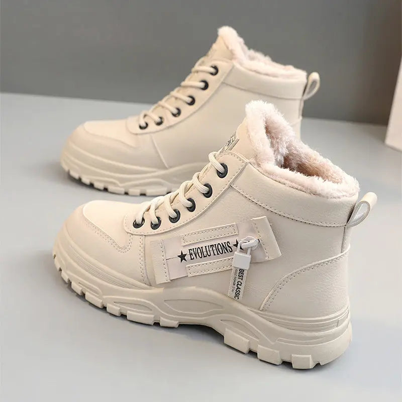 Fleece Lace-up Boots Winter Warm Short Plush High-top Shoes Cjdropshipping