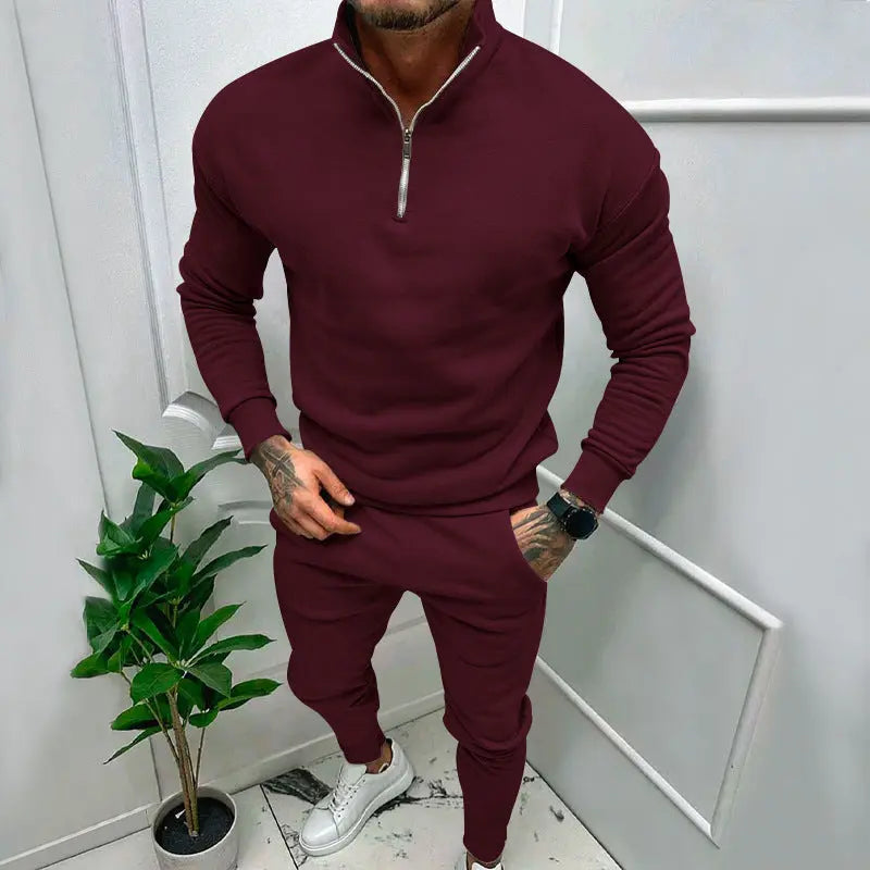 Men's Casual Fleece-lined Solid Color Top And Trousers Suit Cjdropshipping