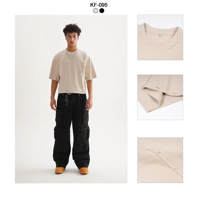 Men's Retro Worn Pure Color Cotton Short Sleeve Dropshipman