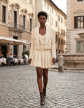 Cream Tweed 2 Piece Set | Fringe Cropped Tweed Jacket & Pleated Mini Skirt | Old Money Aesthetic Outfit | Parisian Chic Matching Set