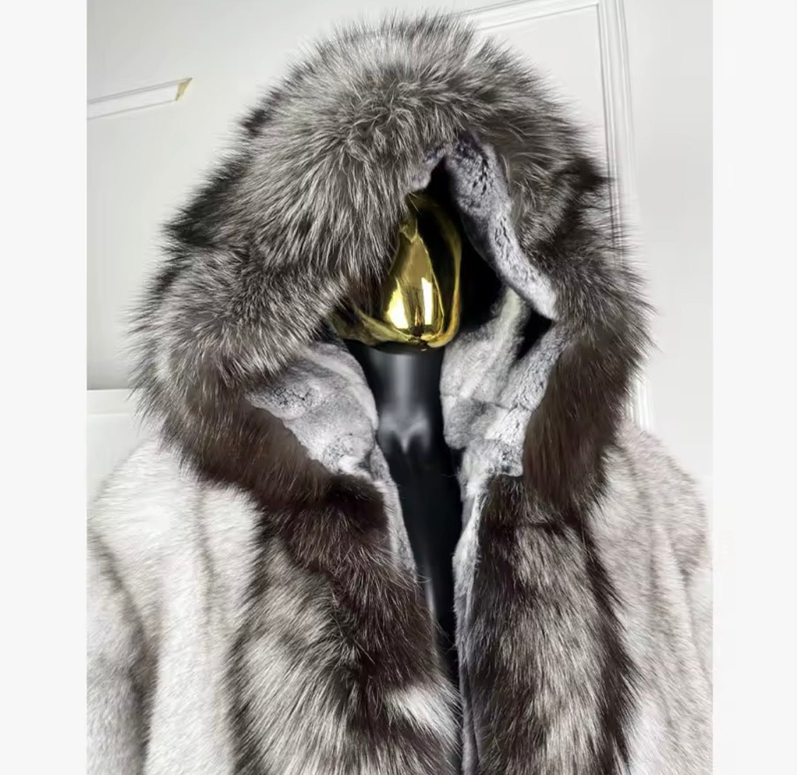 Men's Real Fox Fur & Rex Rabbit Fur Lined Winter Jacket | Luxury Hooded Outerwear with Silver Fox Trim