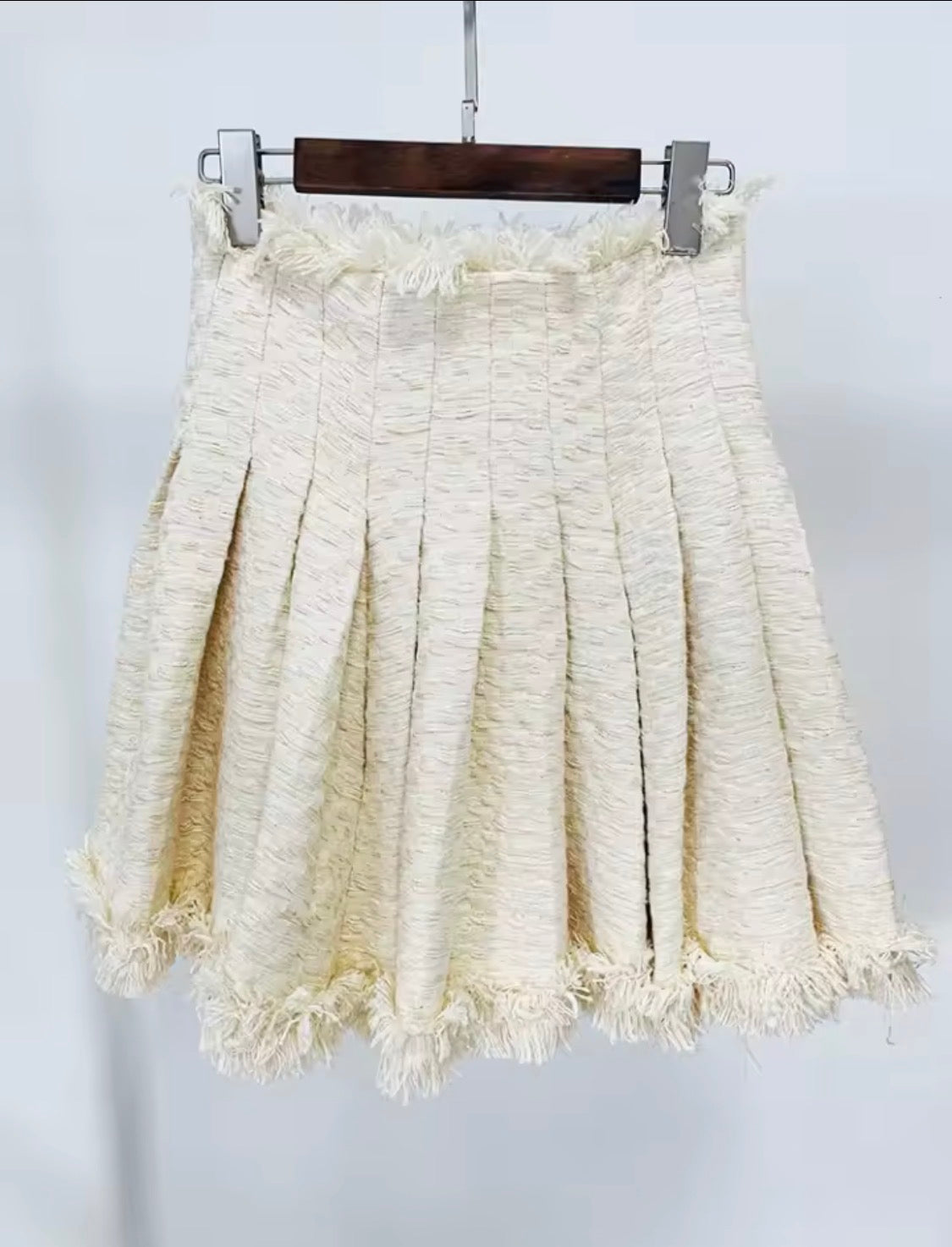 Cream Tweed 2 Piece Set | Fringe Cropped Tweed Jacket & Pleated Mini Skirt | Old Money Aesthetic Outfit | Parisian Chic Matching Set