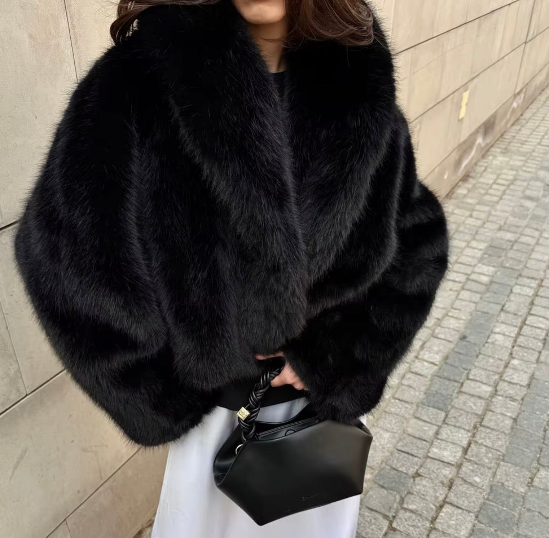 Luxury Faux Fur Hooded Crop Coat – Plush Winter Outerwear, Oversized Hood Designer Jacket for Women