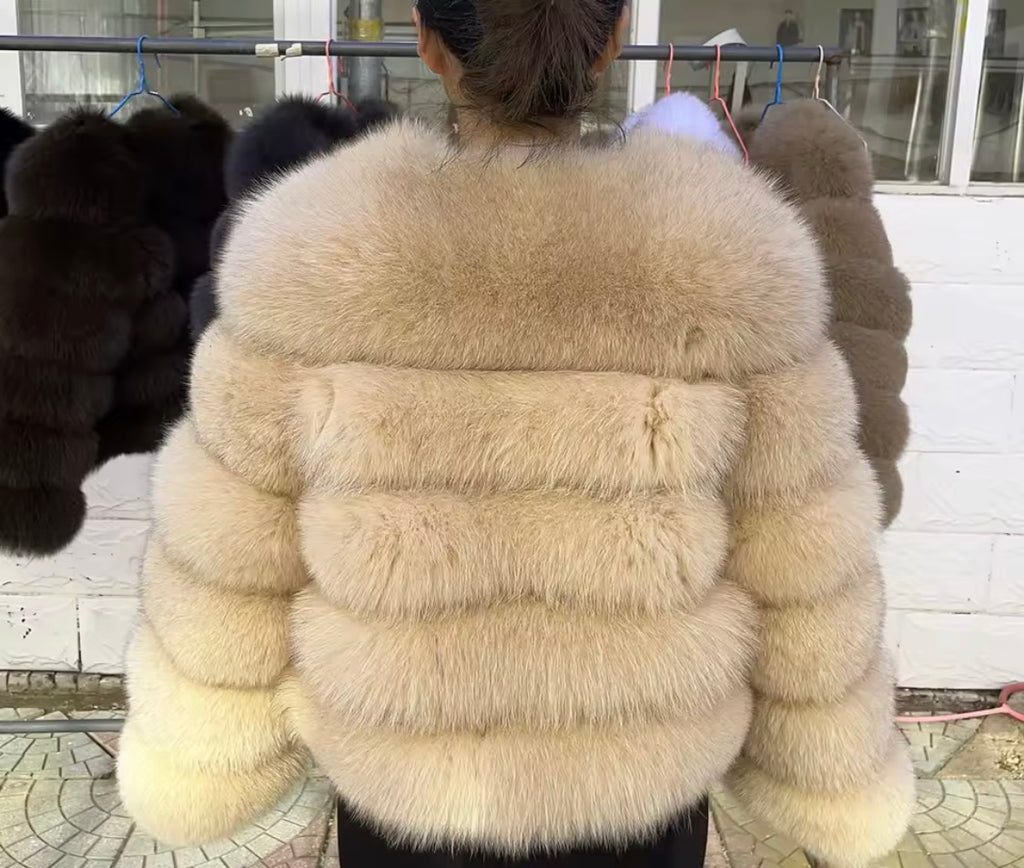 Luxury Genuine Fox Fur Cropped Jacket