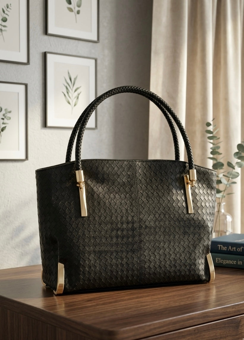 Black Genuine Leather Tote Bag