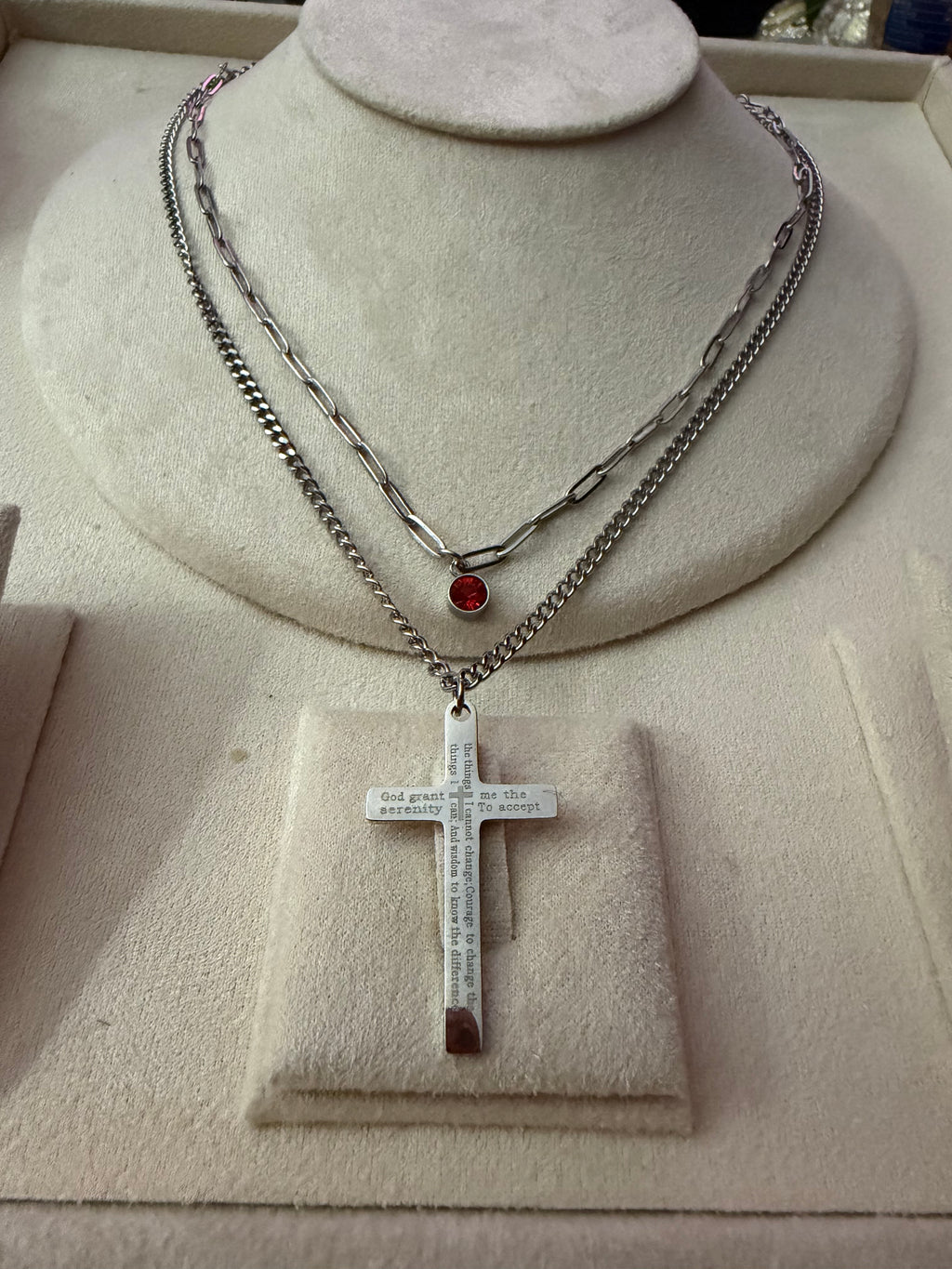 Serenity Prayer engraved Cross pendant Necklace for Men and Women,316  Stainless Steel