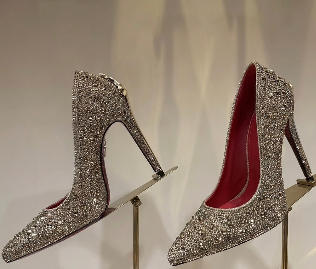Luxury Crystal Embellished Stiletto High Heels – Designer-Inspired Pointed Toe Rhinestone Pumps for Evening