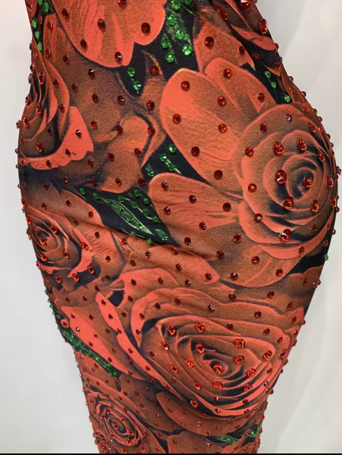 Red Rose Rhinestone Halter Maxi Dress | Floral Mesh Bodycon Evening Gown | Glam Formal Party Dress | Floor Length Backless Dress | Elegant Dress