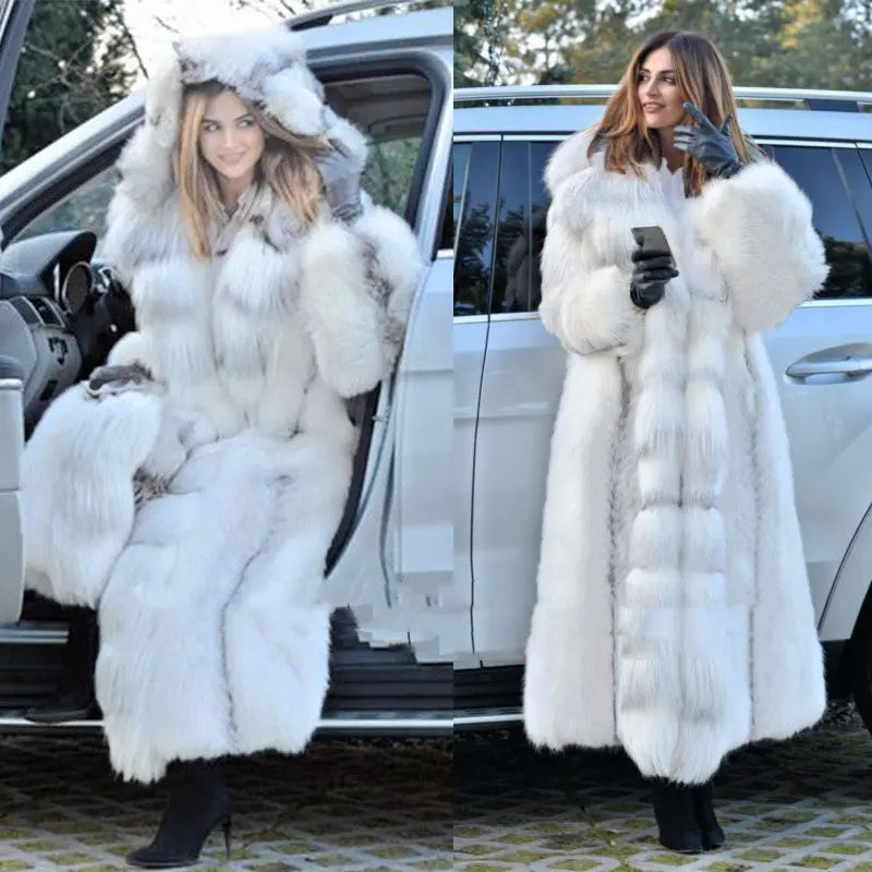 Women's Long Style White Long Fur Coat - JNi3 shop