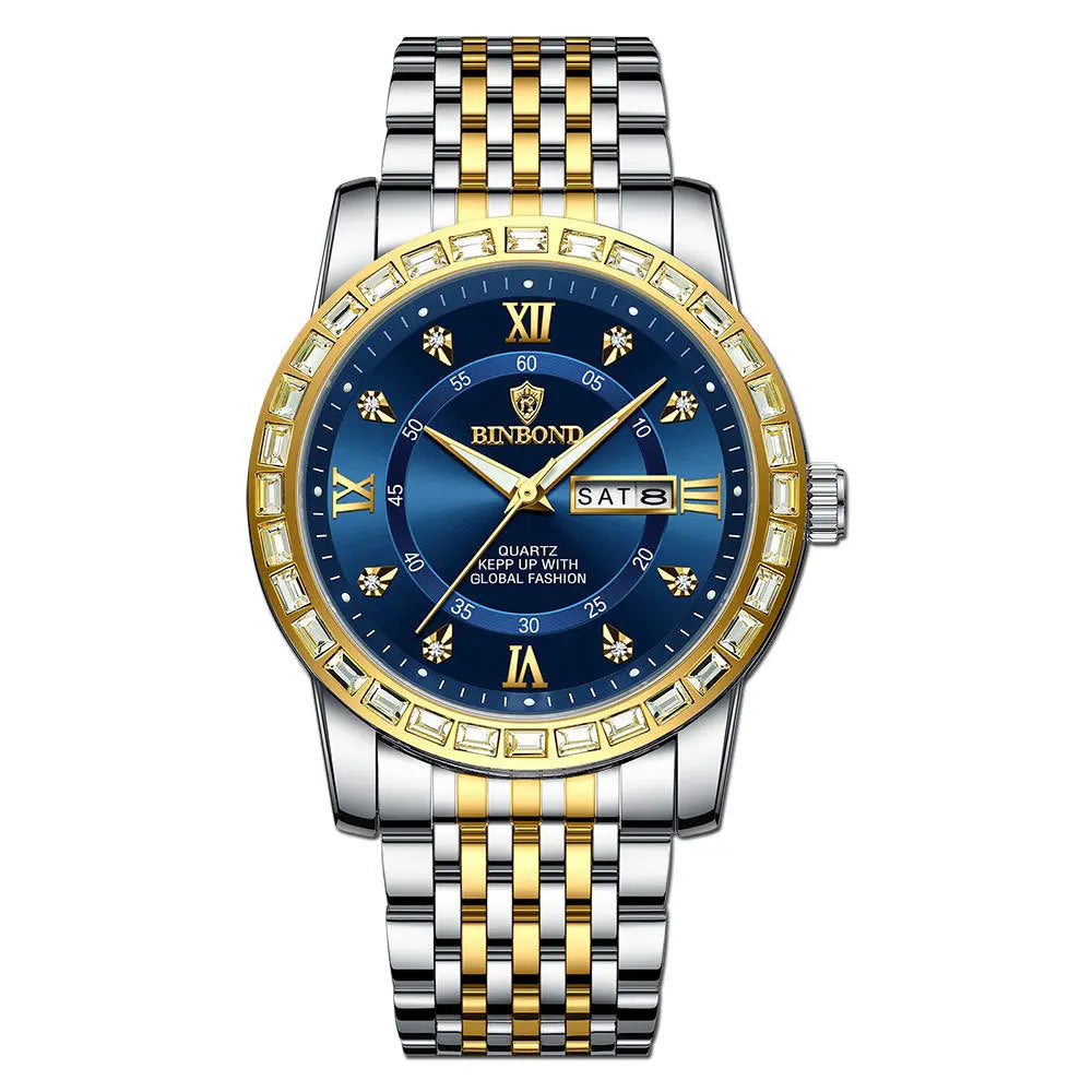 Business Diamond-embedded Mechanical Watch Double Calendar Waterproof Luminous Dropshipman