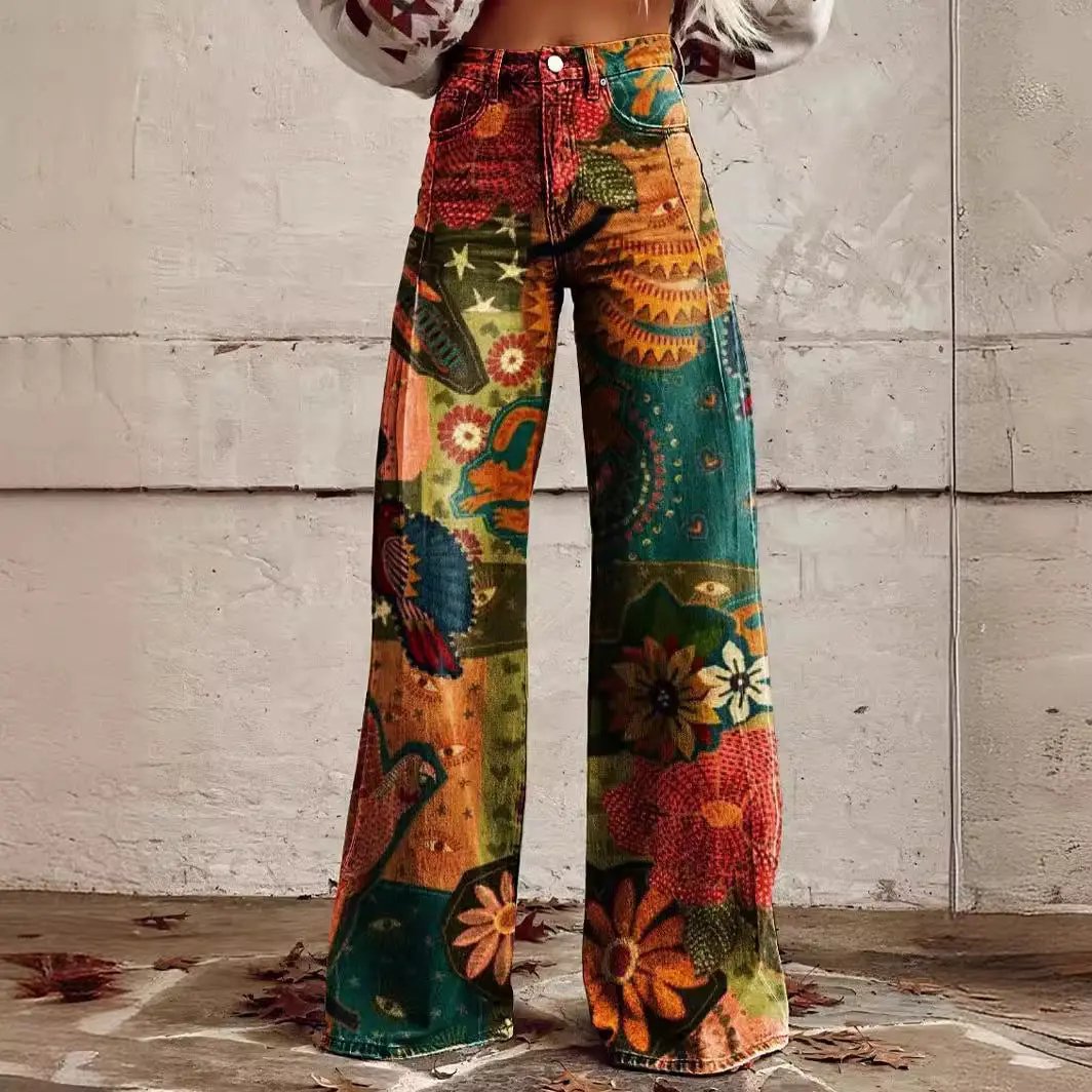 Women's 3D Printed Straight Casual Wide-leg Pants Cjdropshipping