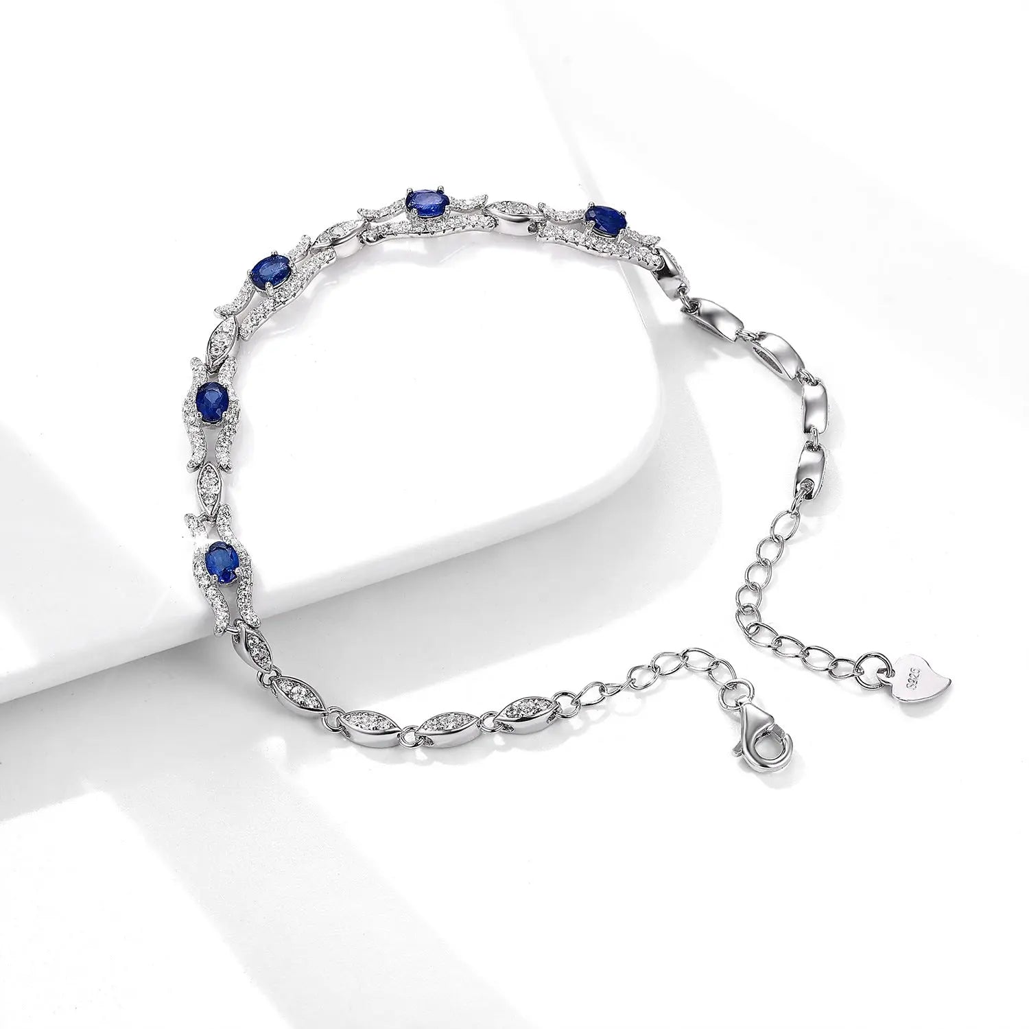 Natural Sapphire Bracelet Women's S925 Silver Set Gem Jewelry Premium Original Design Jewelry - JNi3 shop