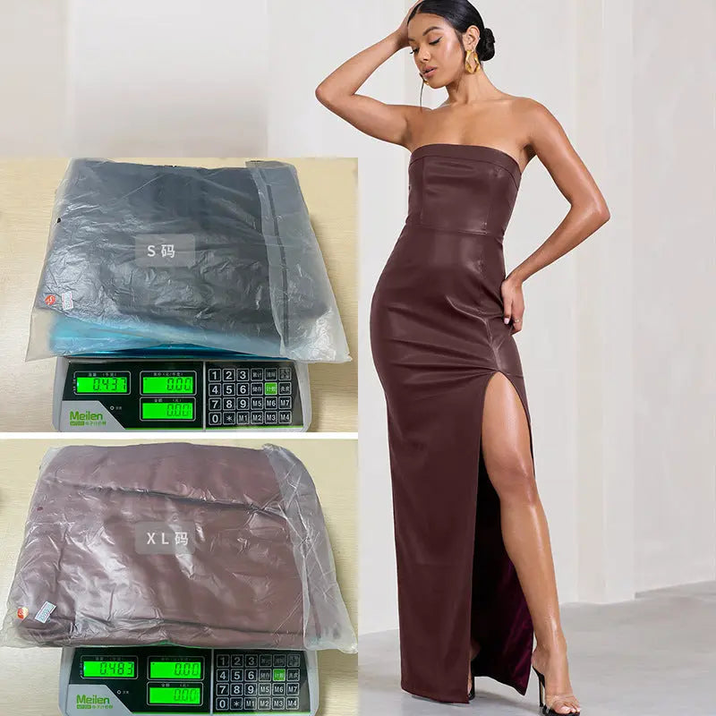 Women's Summer Slim-fit Long PU Leather Dress Cjdropshipping