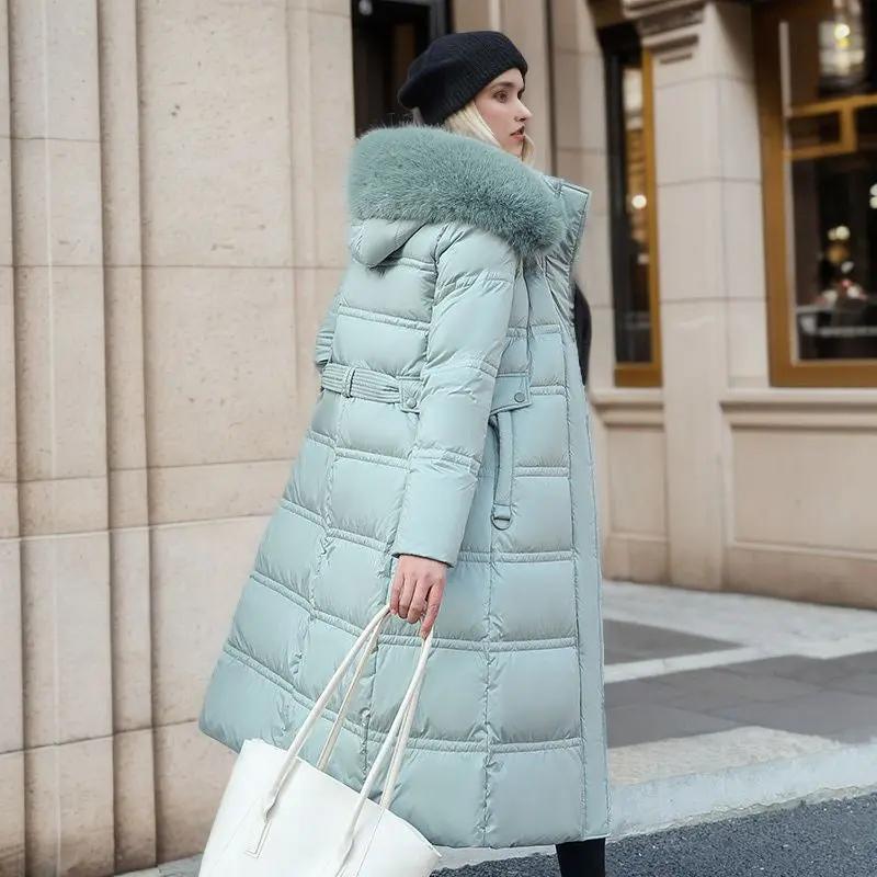 Winter Slim Long Jacket With Fur Hood And Belt Fashion Solid Hooded Coat Warm Clothing For Women Cjdropshipping