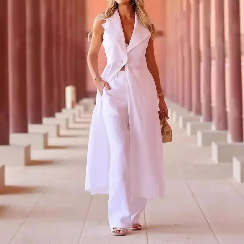 Women's Suit Fall Lapels Sleeveless Solid Color Two-piece Set Cjdropshipping